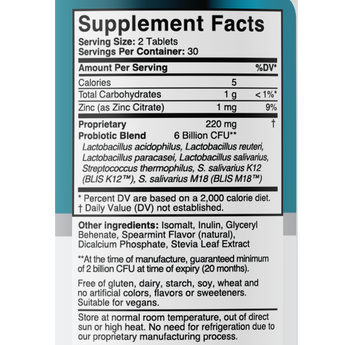 Dental Oral Probiotics with BLIS K12 & M18 – 7 Strains, 6 Billion CFU (Mint Flavor)